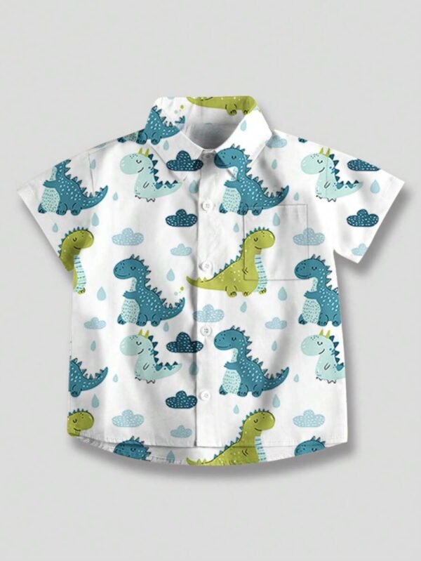 Camisa de manga corta para verano de ni?o joven, impresa con lindo dibujo de dinosaurio