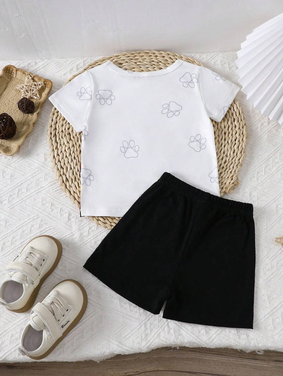 Conjunto de verano de camiseta de manga corta con estampado de dibujos animados y pantalones cortos - Imagen 2