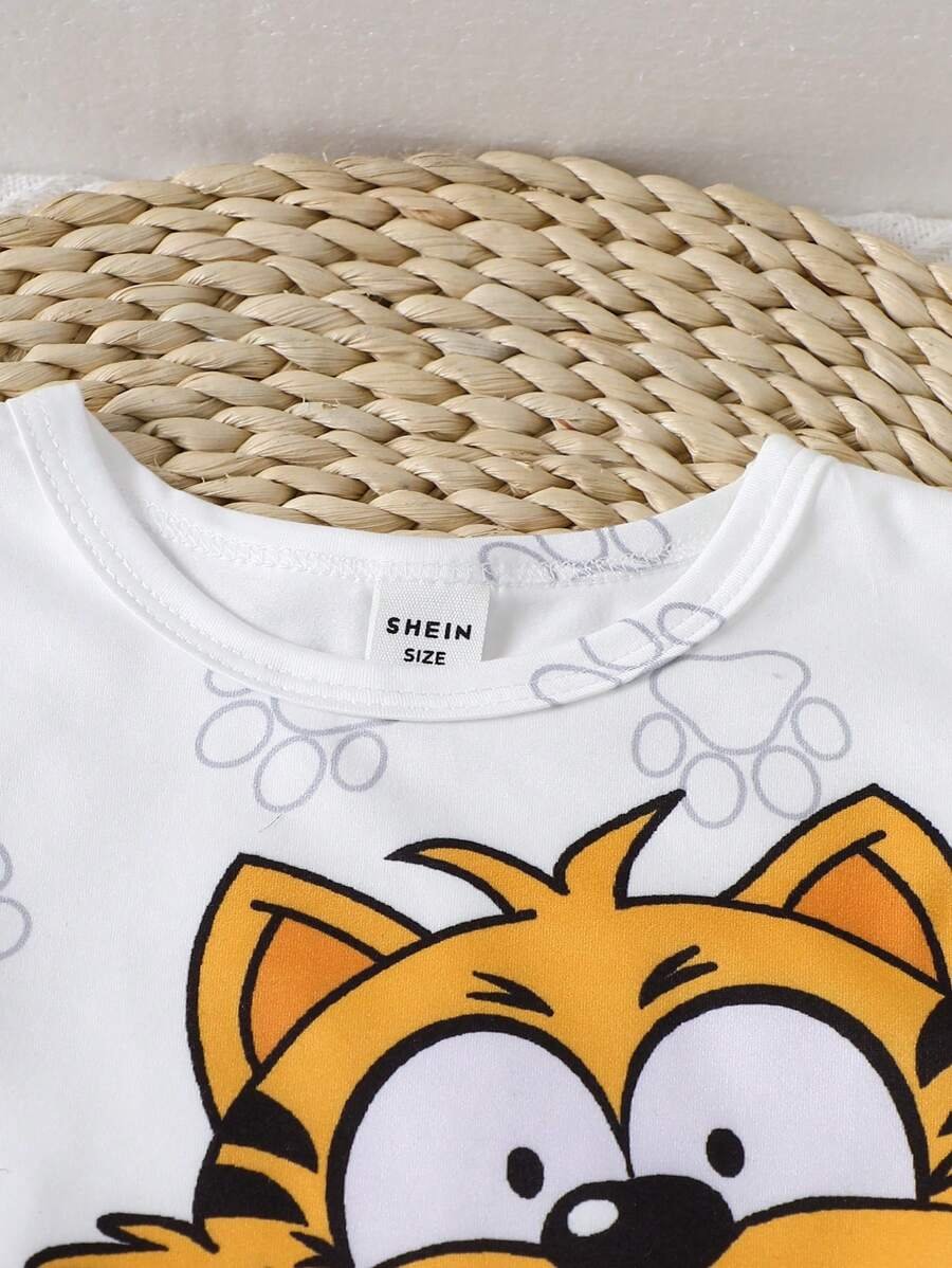 Conjunto de verano de camiseta de manga corta con estampado de dibujos animados y pantalones cortos - Imagen 3