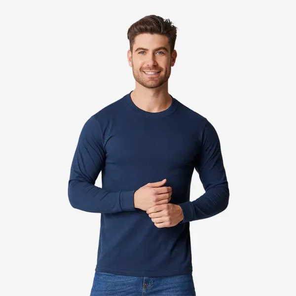 Playera cuello rendondo manga larga azul marino