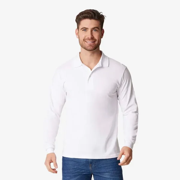 Playera Polo Pique Manga Larga Blanco