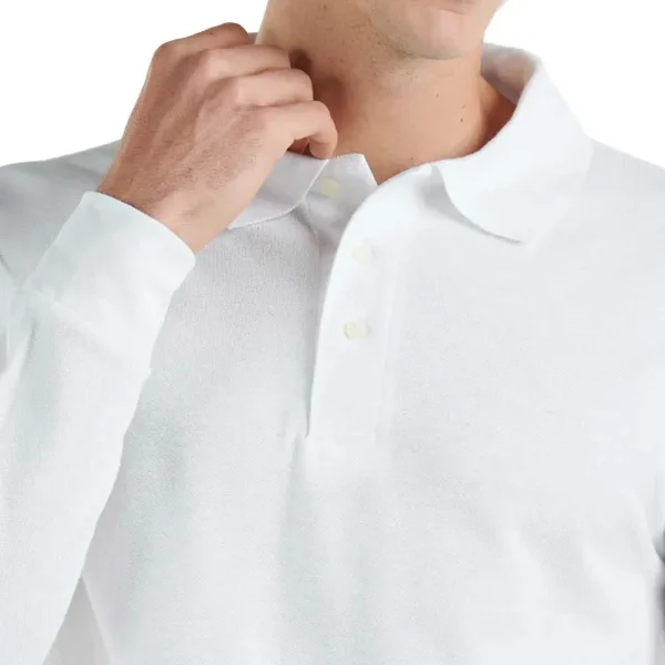 Playera Polo Pique Manga Larga Blanco - Imagen 3