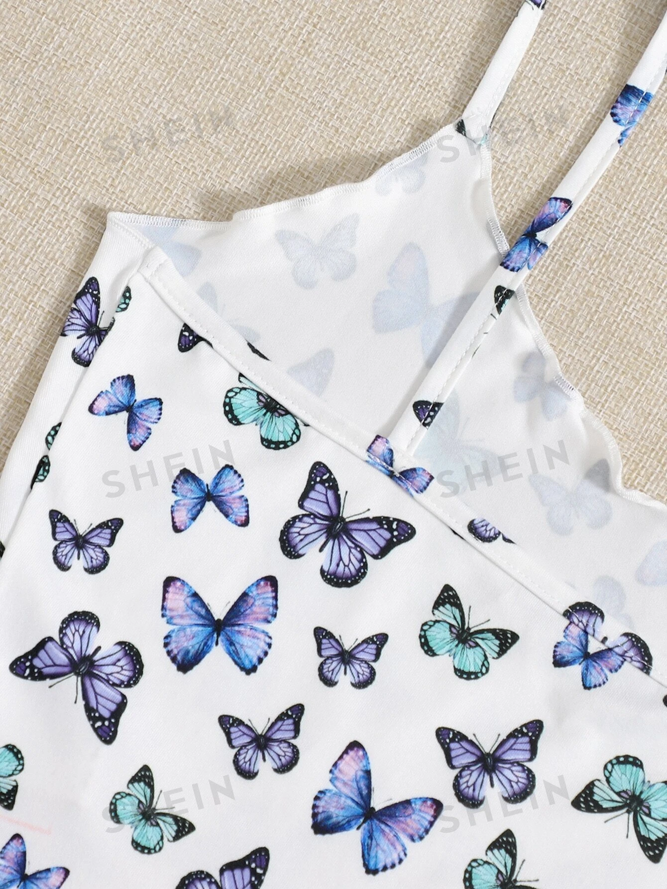 Top de tirantes corto con estampado de mariposa ribete en forma de lechuga - Imagen 2