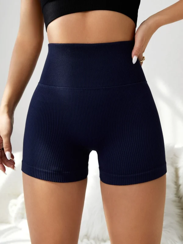 Shorts deportivos azules para la cintura con banda ancha sin costuras - Imagen 3
