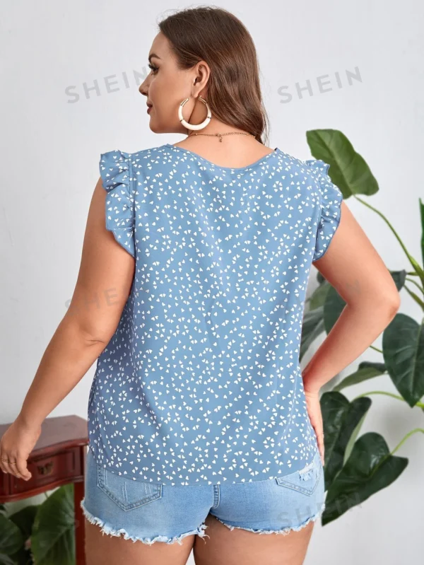 Blusa con estampado de corazón ribete con fruncido - Imagen 2