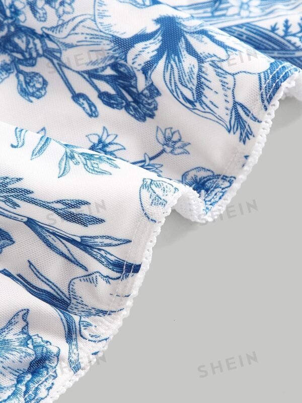 Falda con estampado floral ribete en forma de lechuga de malla - Imagen 2