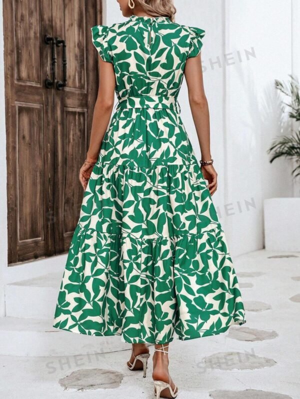 Vestido con cinturón con estampado de plantas bajo con fruncido - Imagen 2