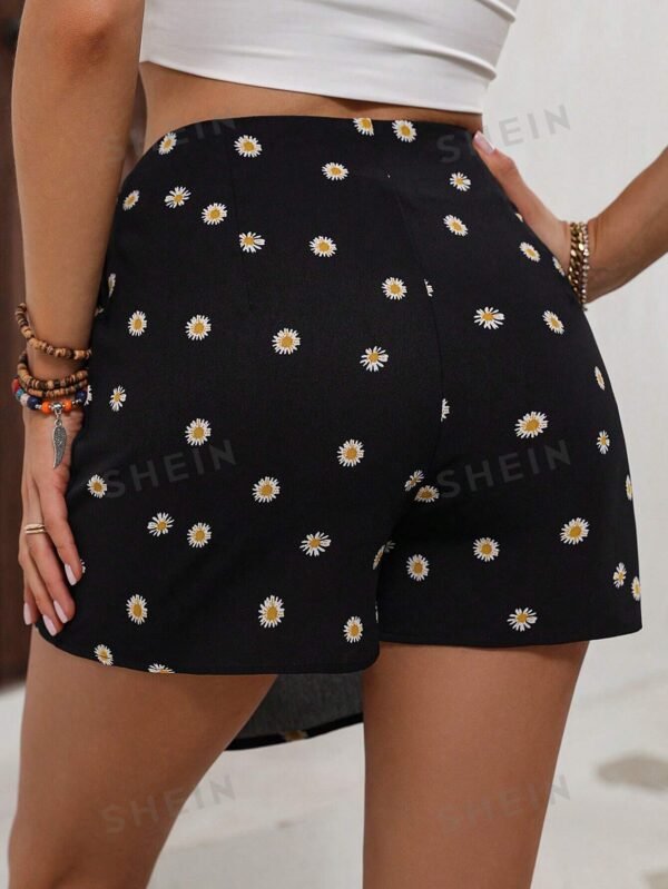 Falda con estampado floral de margarita con nudo lateral cruzado - Imagen 3