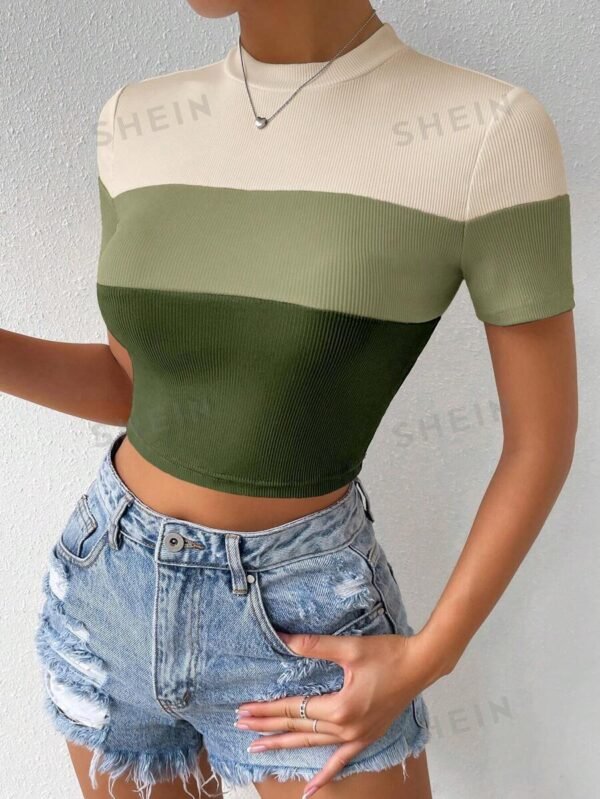 Camiseta de color combinado de cuello alto - Imagen 3
