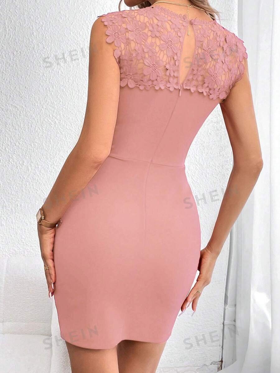 Vestido ajustado aplique con encaje - Imagen 2