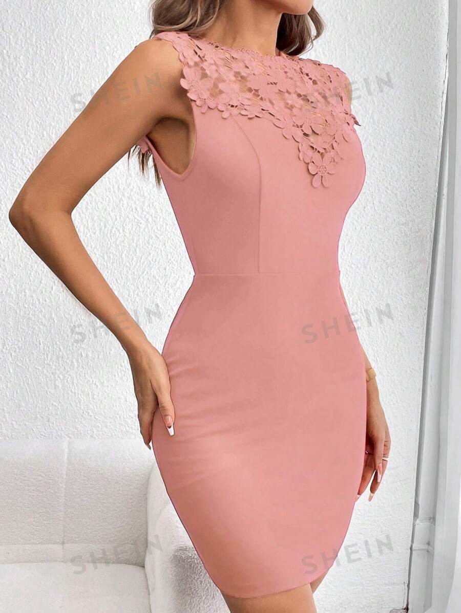 Vestido ajustado aplique con encaje - Imagen 3