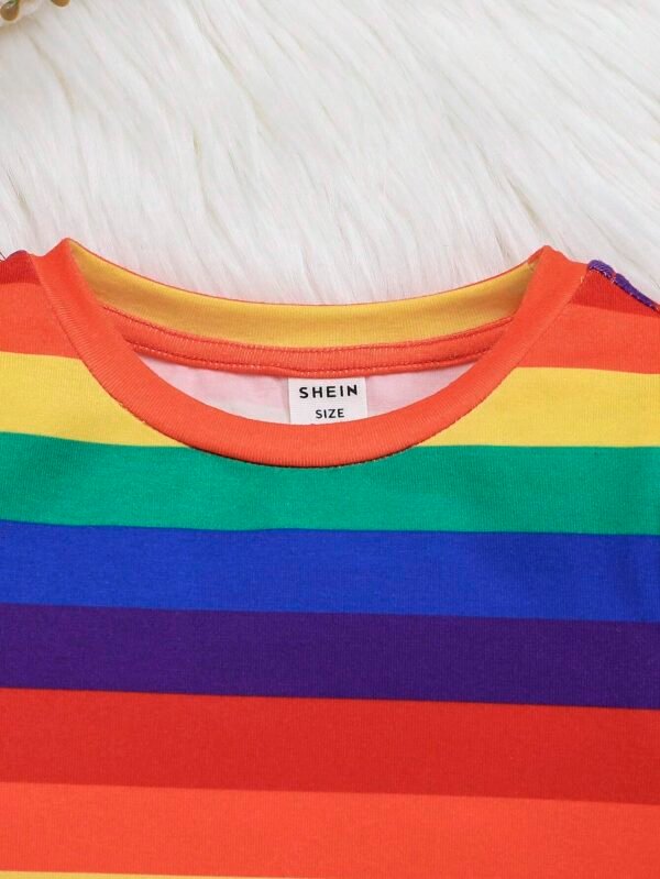 Camiseta de rayas de arcoíris con estampado - Imagen 2