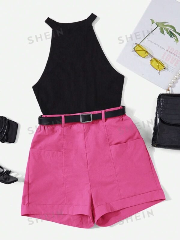Conjunto de Top halter & Shorts sin cinturón