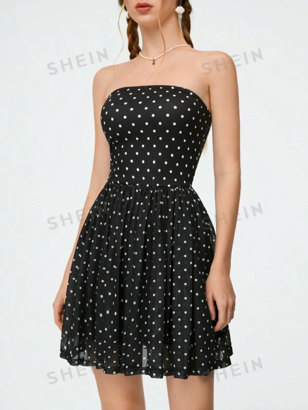 Vestido Sin Tirantes De Lunares - Imagen 3