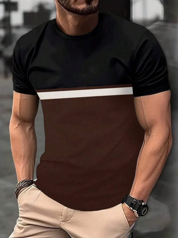 Camiseta Para Hombre Con Cuello Redondo Y Bloques De Colores