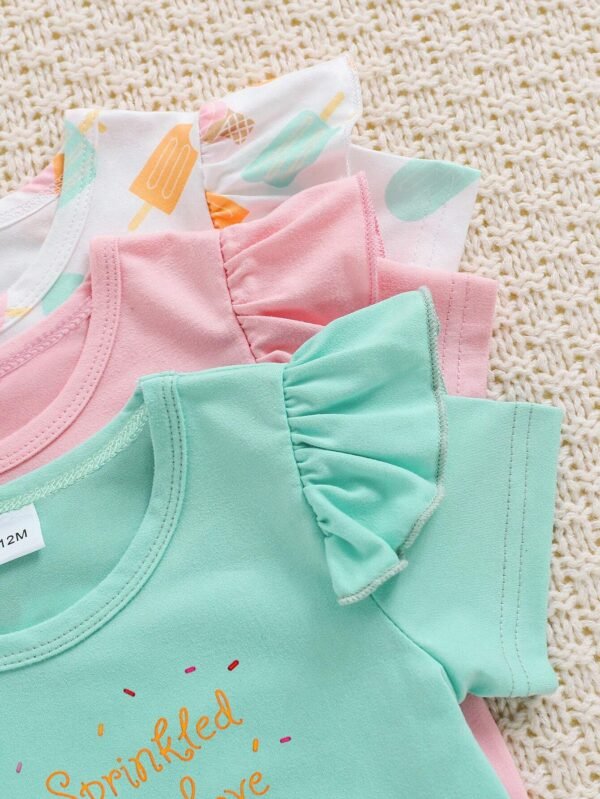 Camiseta estilo primaveral de mangas cortas en rosa/azul claro/blanco - Imagen 2