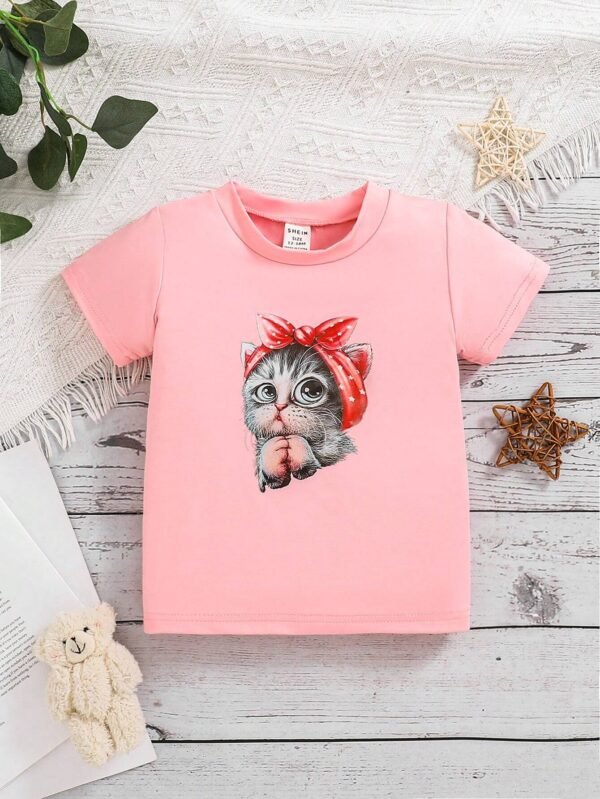 Camiseta ligera de manga corta con estampado de gato