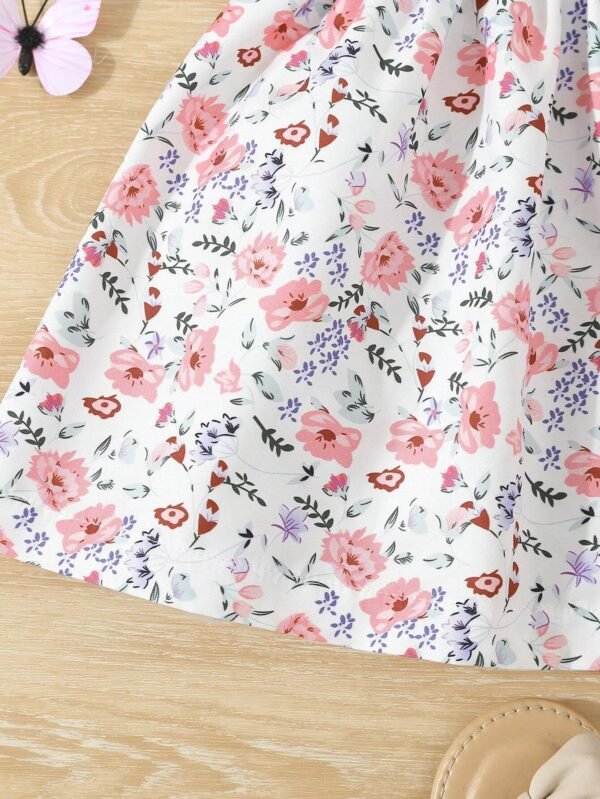 Vestido elegante para niña bebé con estampado floral y dobladillo - Imagen 2