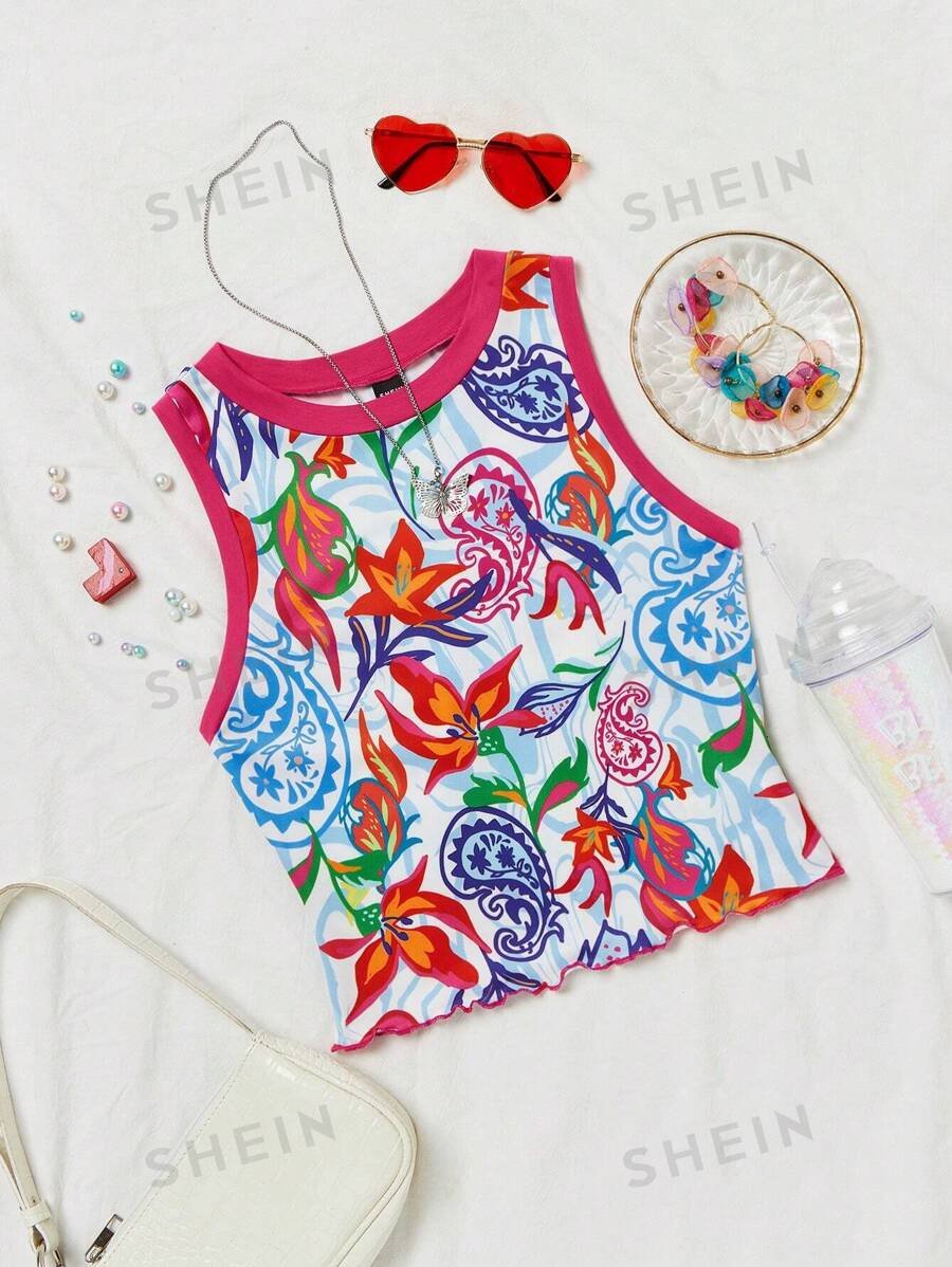 Top de tanque para mujer estilo veraniego para vacaciones con estampado paisley