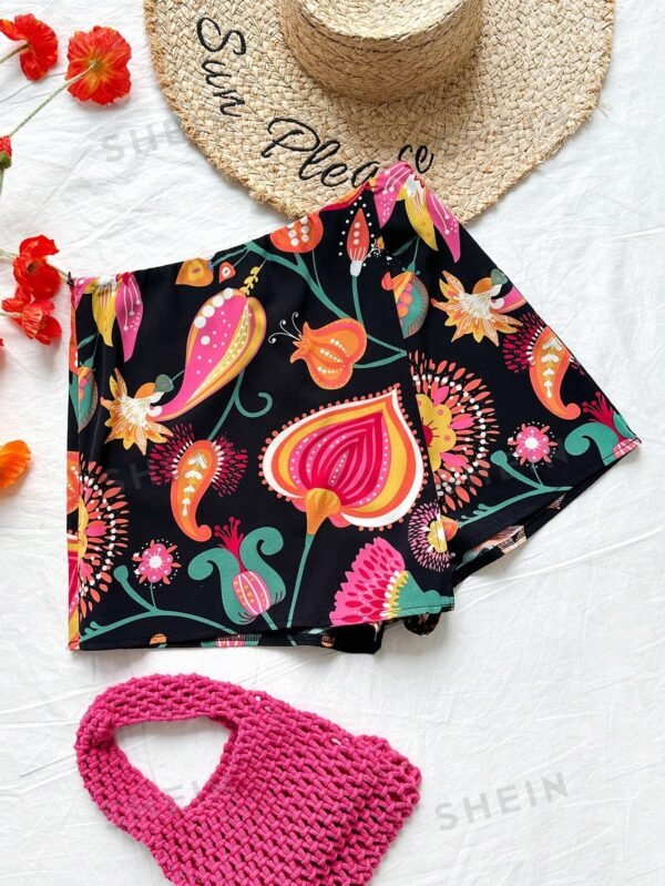 Falda-pantalón cruzada con estampado floral