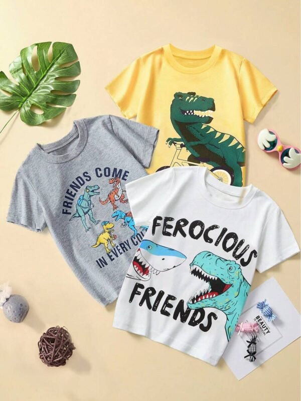 camisetas gráficas con dinosaurios y letras