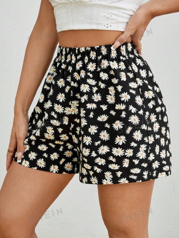Shorts casuales de pierna ancha con estampado de margaritas para verano