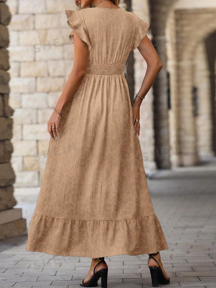 Vestido de verano con diseño cruzado drapeado, dobladillo fruncido con volantes - Imagen 2