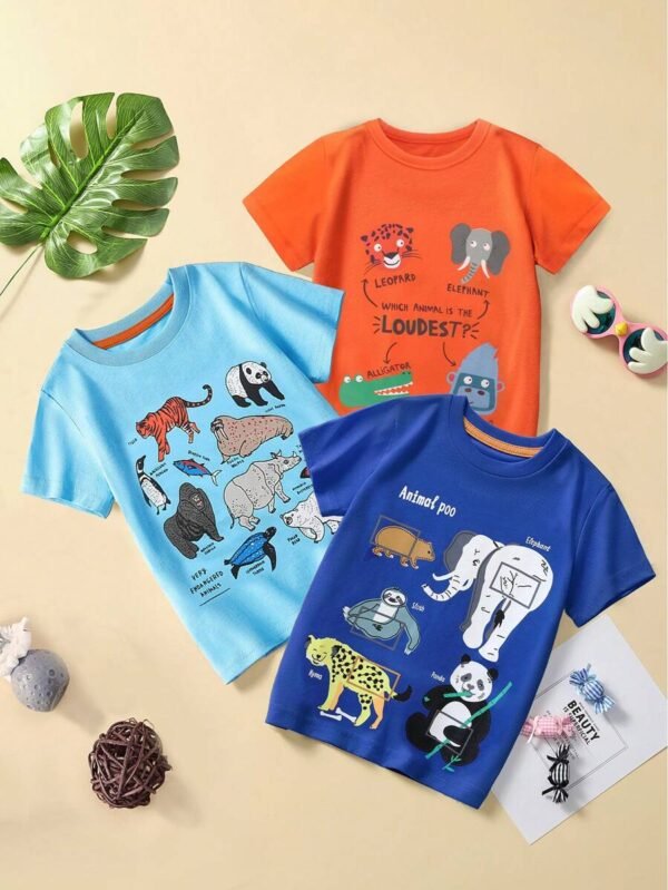 Camiseta de manga corta, diseño impreso de animales de dibujos animados