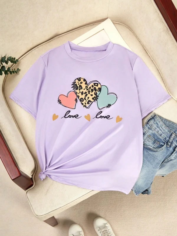 Camiseta casual de verano Con Corazón Impresión