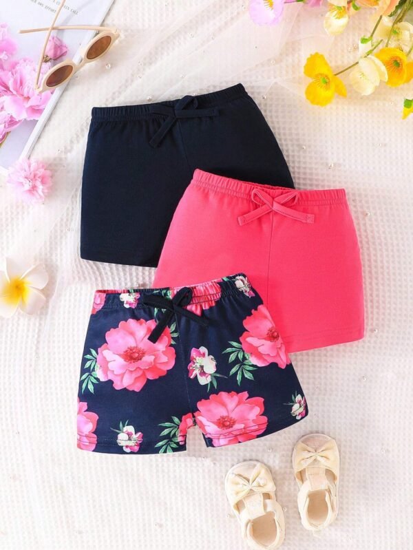 Pantalones cortos elásticos con patrón de flores para bebé niña
