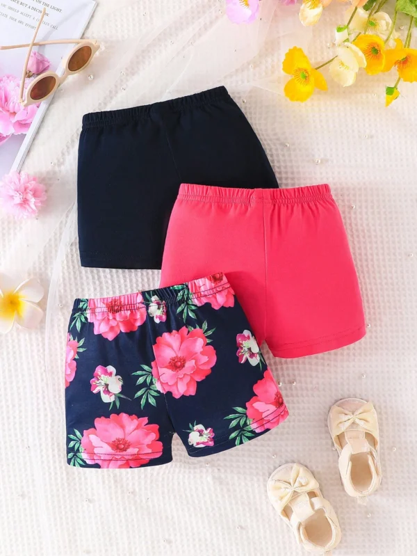 Pantalones cortos elásticos con patrón de flores para bebé niña - Imagen 4