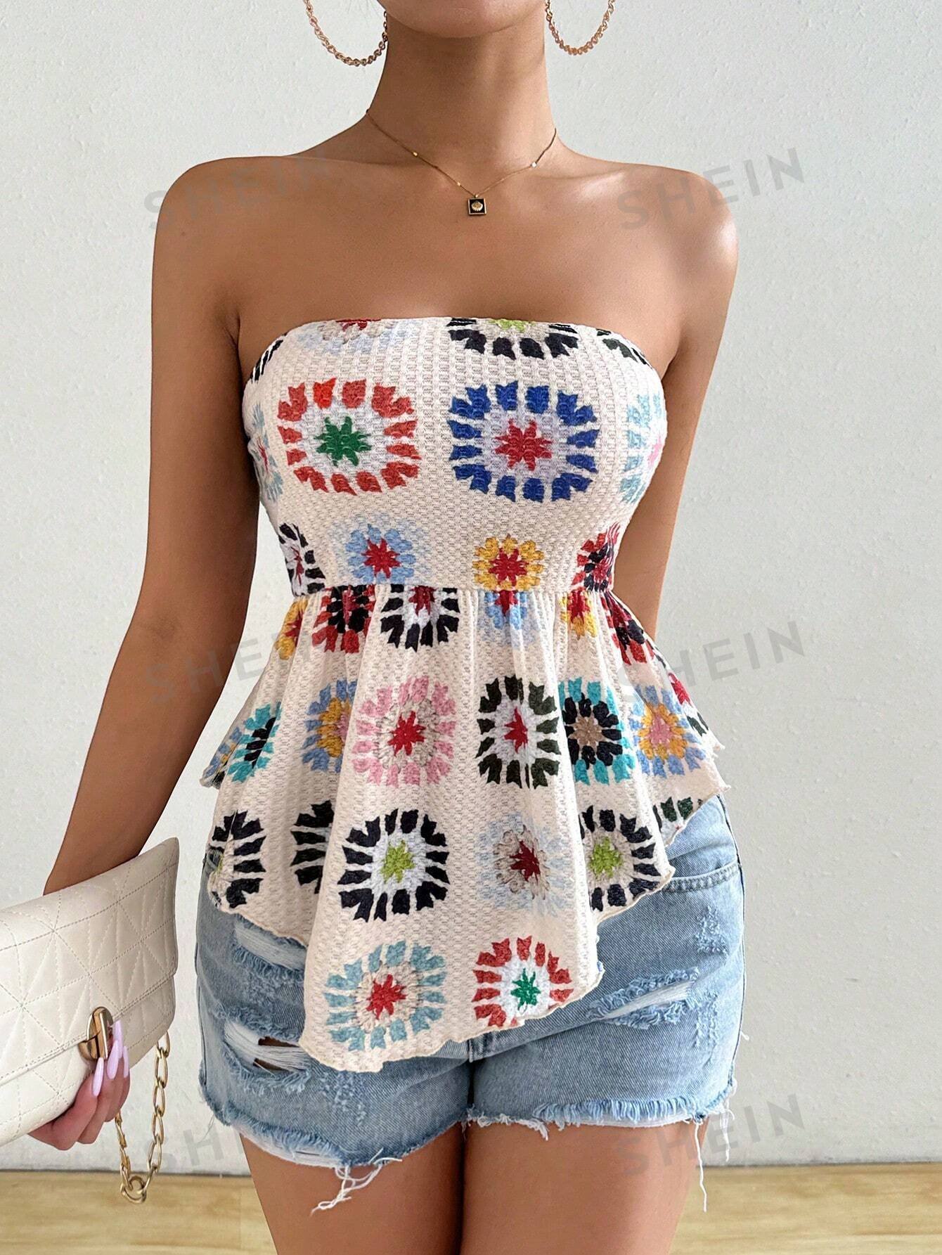 Top de verano para mujer tejido con impresión en tejido de gofre - Imagen 2