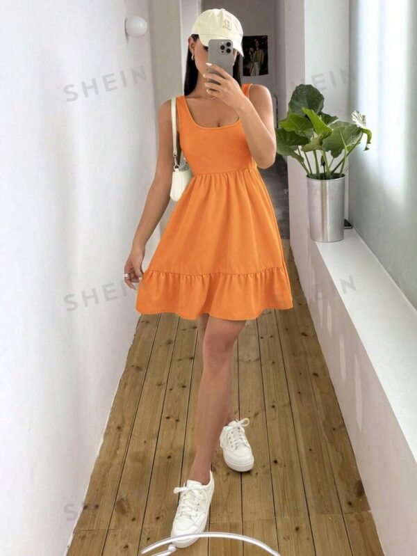 Vestido Sin Mangas De Mujer Con Cuello Cuadrado De Punto Acanalado Y Parches