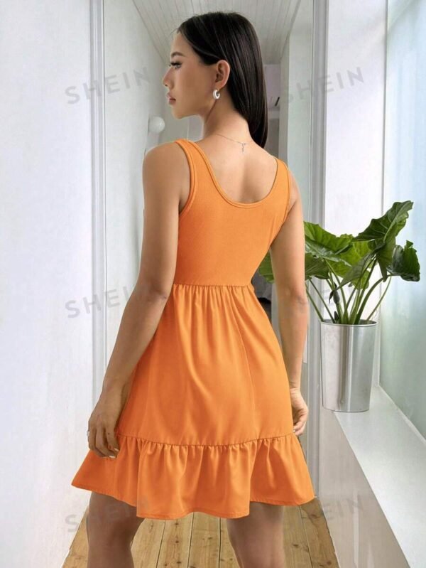 Vestido Sin Mangas De Mujer Con Cuello Cuadrado De Punto Acanalado Y Parches - Imagen 2