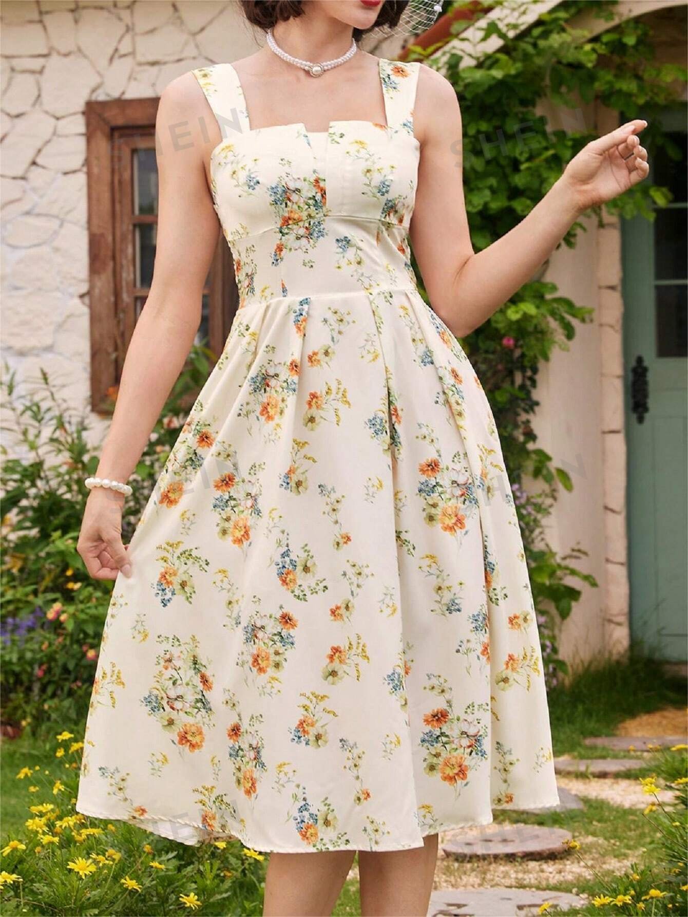Vestido de mujer vintage elegante suelto con tirantes espagueti - Imagen 3