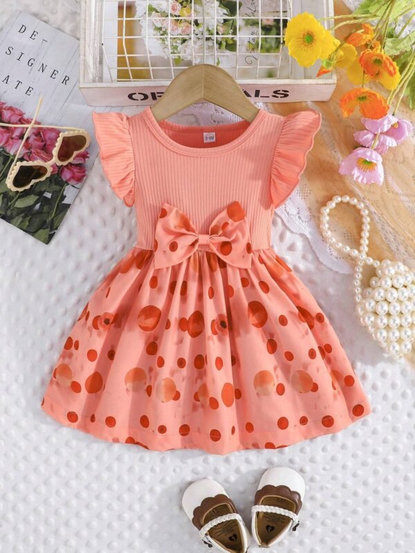 Vestido de verano con mangas cap para niña bebé con estampado de lunares