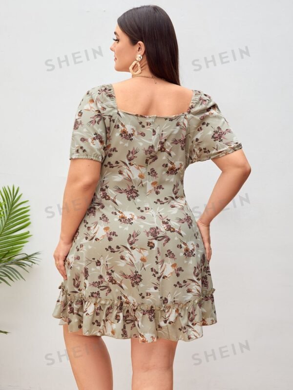 Vestido con estampado floral de cuello cuadrado de manga farol bajo con fruncido - Imagen 2