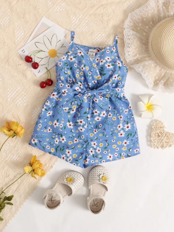 Ropa De Tirantes Y Enterizos Con Cinturón Para Bebés Niña Con Estampado Floral