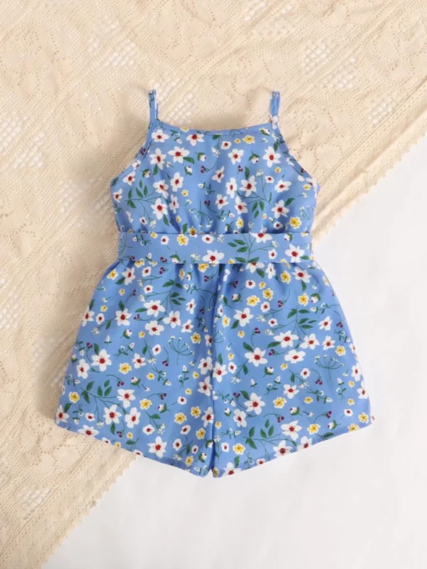 Ropa De Tirantes Y Enterizos Con Cinturón Para Bebés Niña Con Estampado Floral - Imagen 2