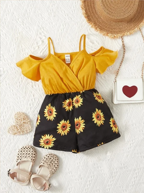 Mameluco De Hombros Descubiertos Con Estampado De Girasoles