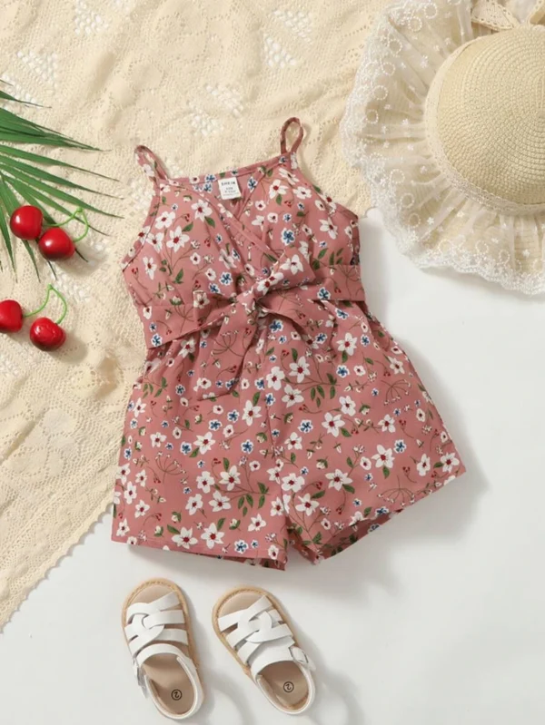 Ropa De Tirantes Y Enterizos Con Cinturón Para Bebés Niña Con Estampado Floral