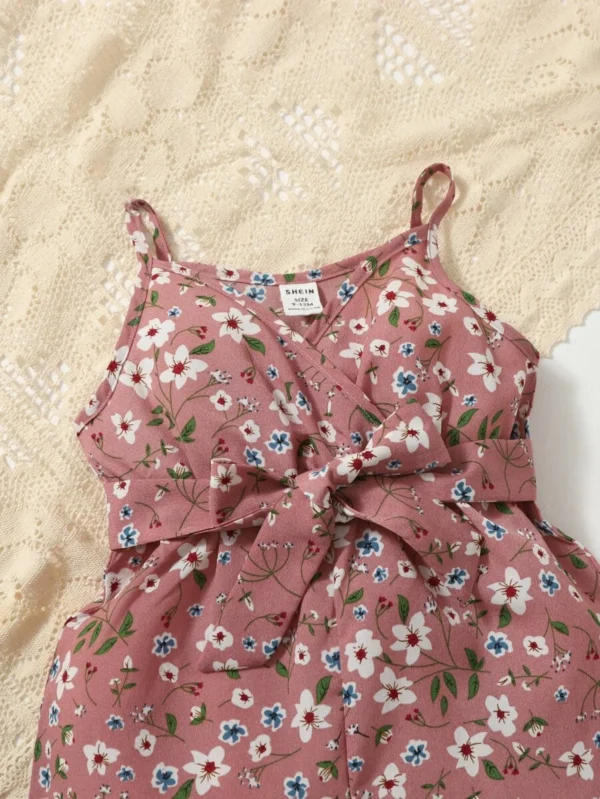 Ropa De Tirantes Y Enterizos Con Cinturón Para Bebés Niña Con Estampado Floral - Imagen 3