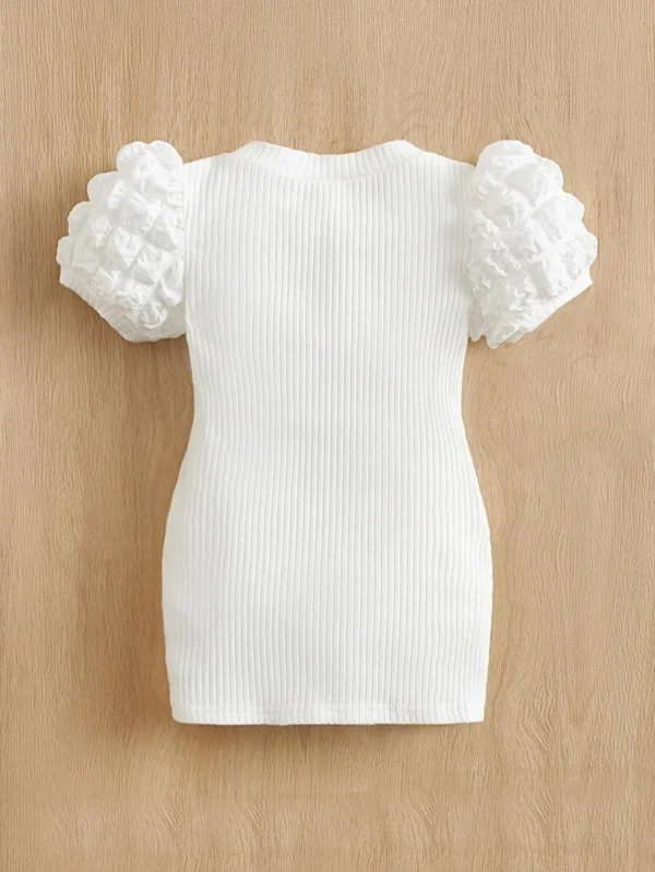 Vestido De Punto Acanalado Con Mangas Abombadas Para Bebé Niña - Imagen 2