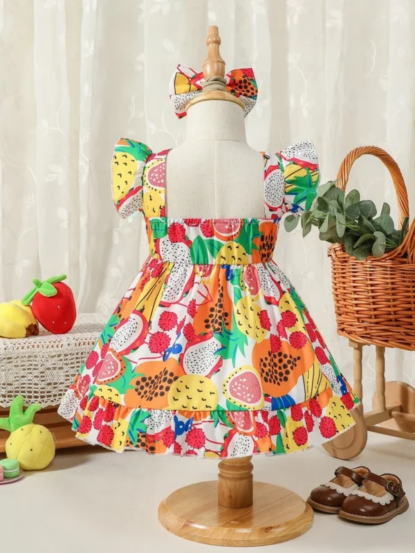 Vestido De Bebé Con Diseño De Estampado De Frutas Y Adornos De Volantes - Imagen 2