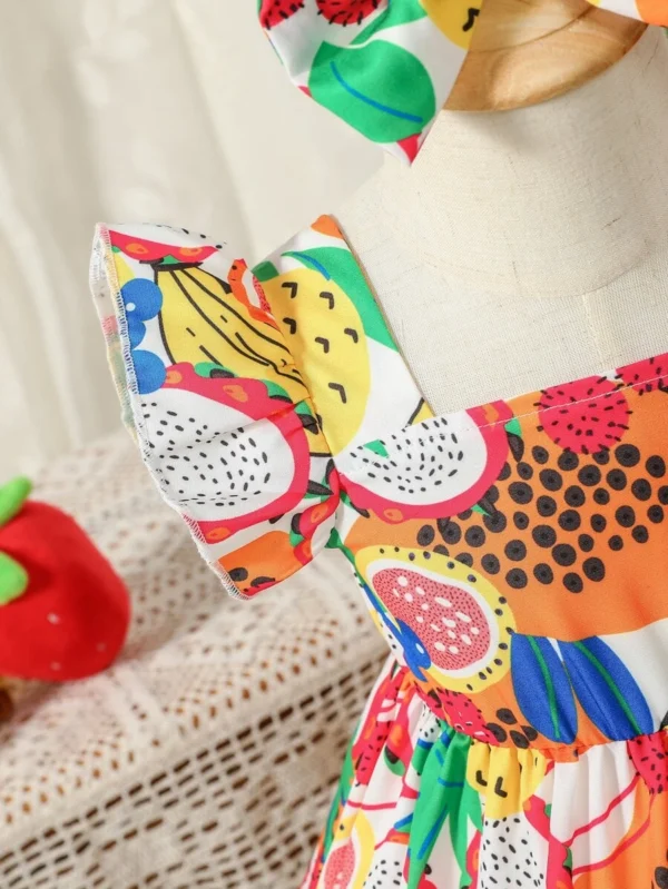 Vestido De Bebé Con Diseño De Estampado De Frutas Y Adornos De Volantes - Imagen 3