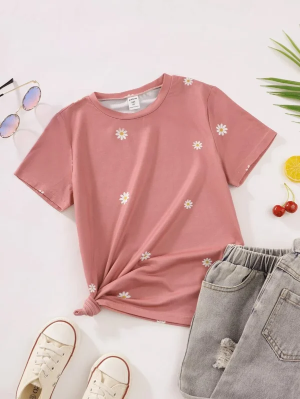Camiseta de manga corta con estampado de margaritas