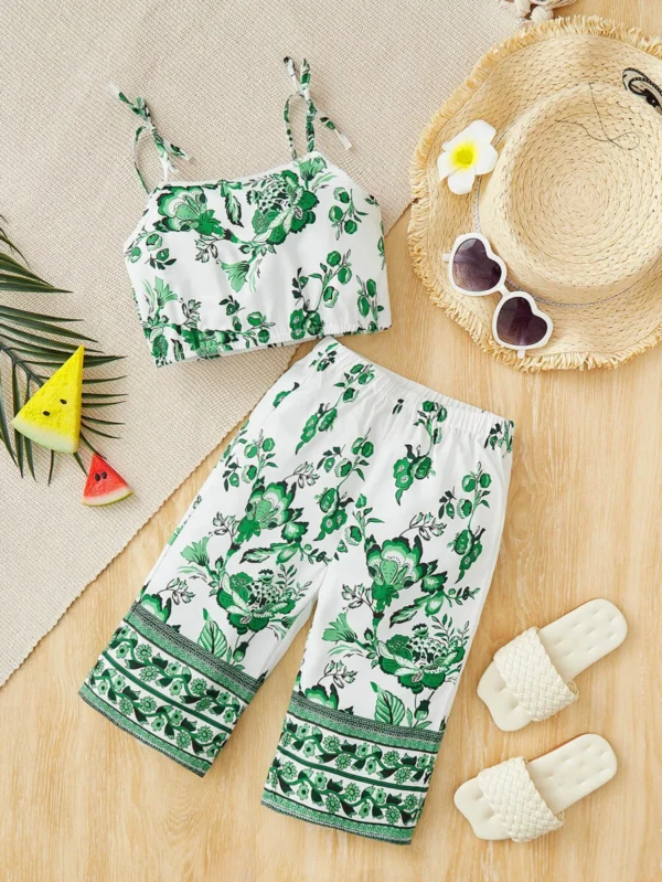 Conjunto De Camiseta Y Pantalón Para Bebé Niña Con Diseño De Flores