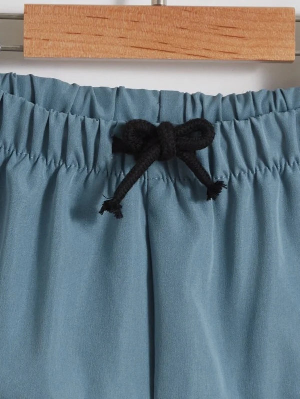 Shorts De Cintura Con Cordón Tween De Dos Tonos Con Parches De Letras - Imagen 3