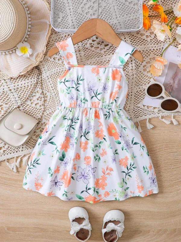 Vestido De Tirantes Para Niña Con Estampado Floral