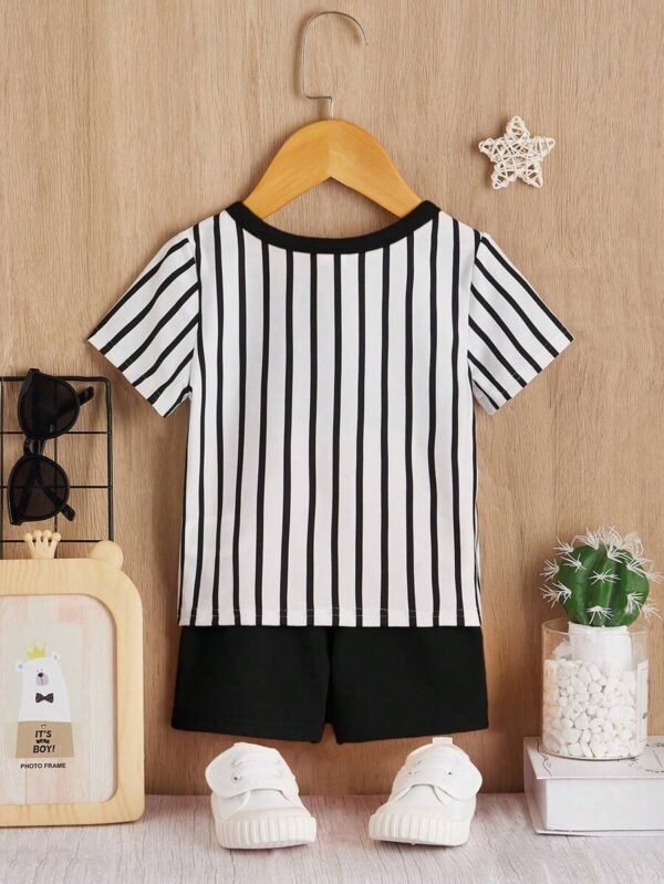 Bebé Shorts con camiseta con estampado de rayas y letra - Imagen 2